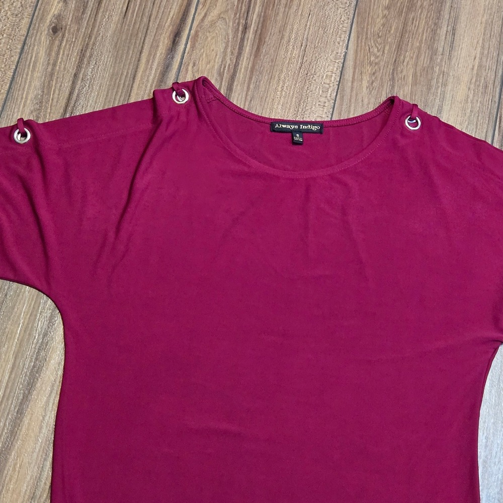 Always‎ Indigo Women's Wine Color Cold Shoulder Cutout Sleeve Top Shirt Size S